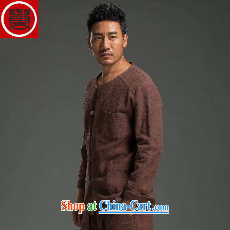 Internationally renowned Chinese wind the tray snaps shirt autumn and the new retro men's beauty ethnic wind linen long-sleeved T-shirt wine red _XL_