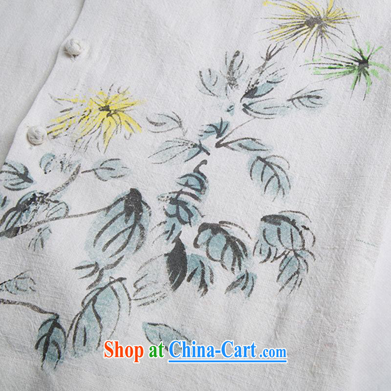 Internationally renowned Chinese men's leisure stamp the linen short sleeved T-shirt Chinese Wind and the cotton summer shirt men's white XXXL, internationally renowned (CHIYU), shopping on the Internet