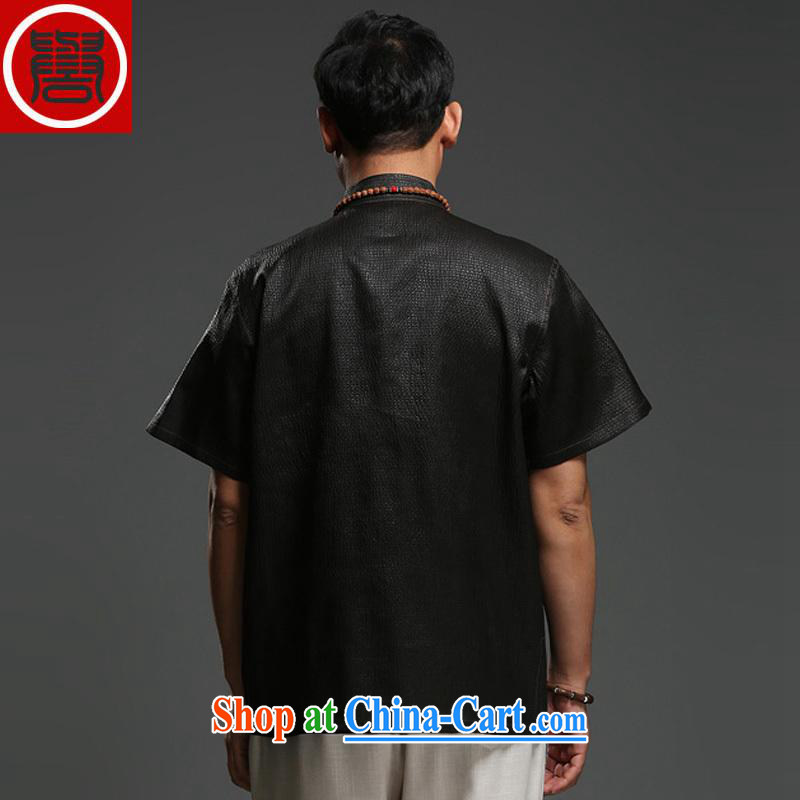 Internationally renowned sauna silk Ethnic Wind Chinese middle-aged and older men with silk incense cloud yarn T-shirt short-sleeved silk Tang black 170, internationally renowned (CHIYU), shopping on the Internet