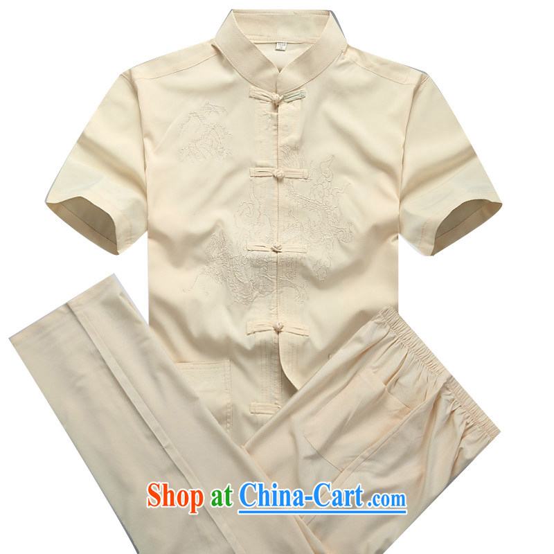 Putin's European men Tang replace short-sleeve kit spring and summer with long-sleeved older persons in Tang replace short-sleeve kit Cornhusk yellow package XXXL