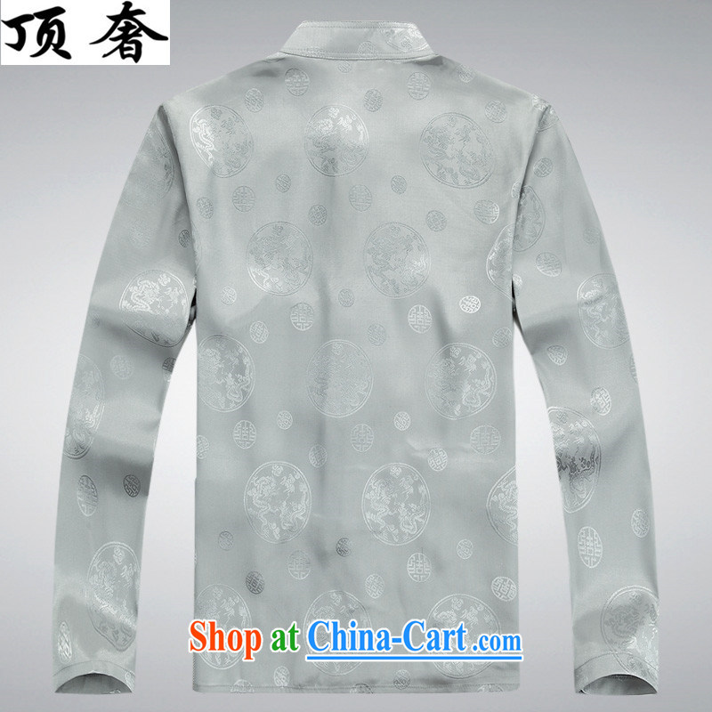 Top Luxury 2015 New Men's long-sleeved T-shirt loose version, older Chinese silk short-sleeved cynosure long-sleeved T-shirt, for national costume father with gray suit XXXL/190 and the top luxury, shopping on the Internet