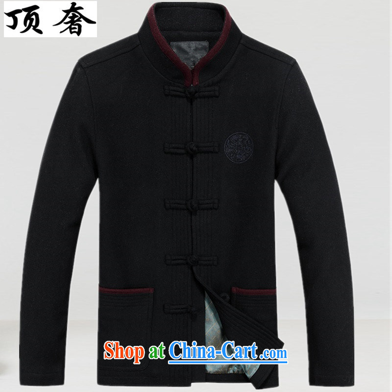 Top Luxury 2015 autumn and winter, men's wool that Tang is the collar thick Chinese wind men's T-shirt his father the Life dress Han-chinese Chinese classic black 190