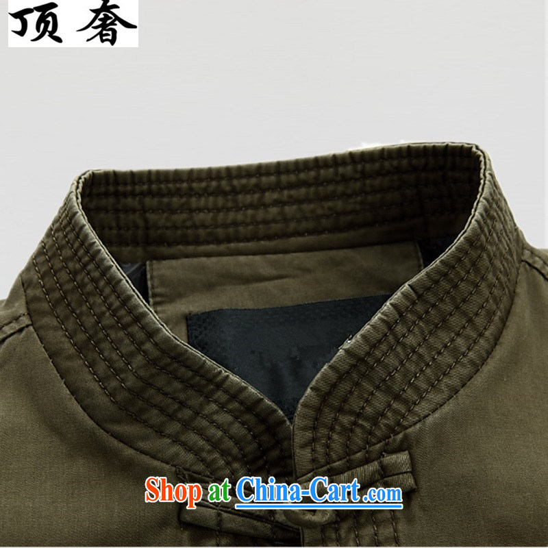 Top Luxury, spring and autumn Cotton Men's Chinese T-shirt loose version China wind up for the charge-back army green Han-cotton men's Tang jackets, older Chinese deep coffee-colored 190, and with the top luxury, and, on-line shopping