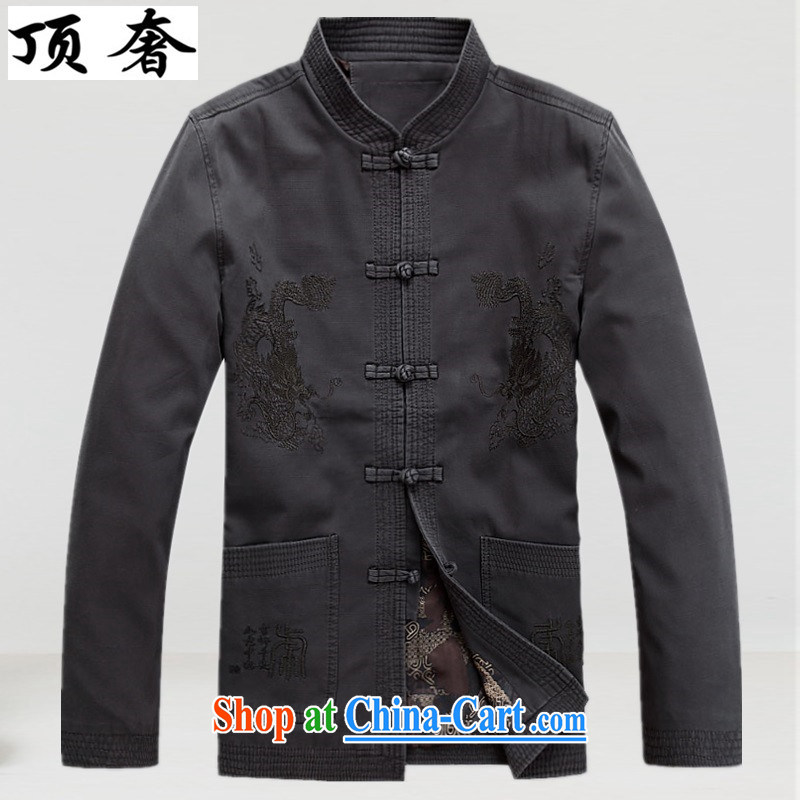Top Luxury, spring and autumn the older Chinese T-shirt Chinese wind Cotton Men Chinese men and long-sleeved jacket Chinese classical Han-cynosure of service men's jacket dark gray XXXL_190
