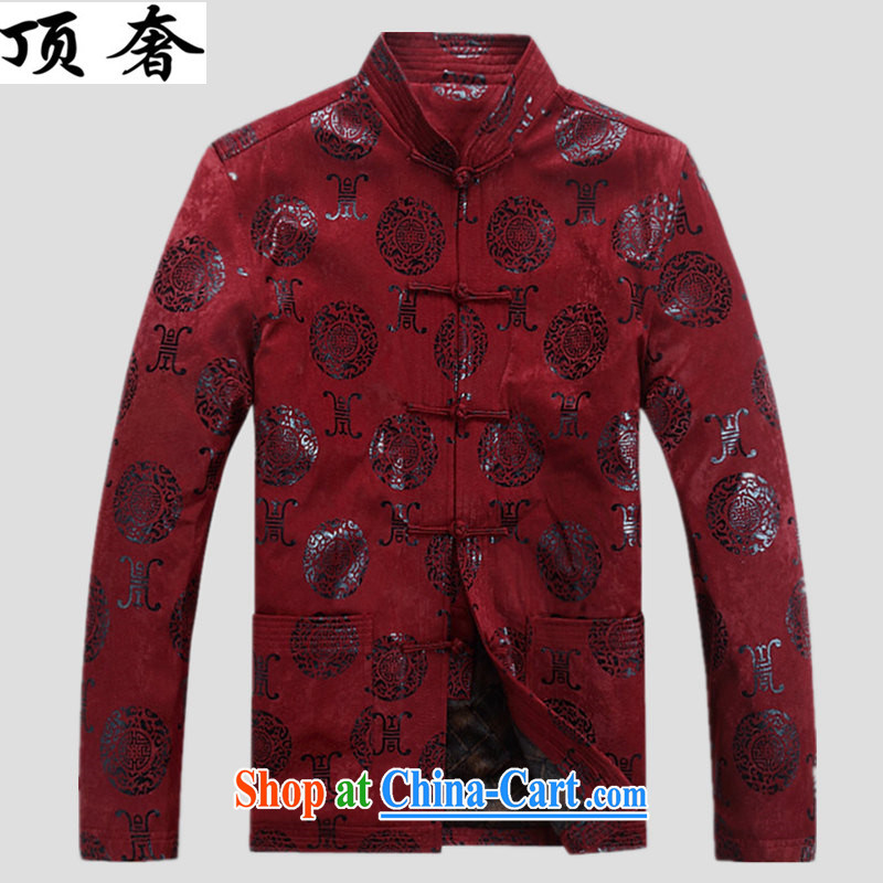Top Luxury autumn and winter, with short T-shirt loose version, for the charge-back men's jackets, old men Chinese jacket Dad loaded the life dress Grandpa loaded deep red XXXL_190