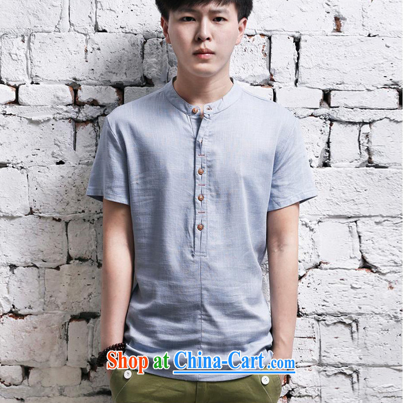 2015 men's short-sleeved cotton shirt the commission established for Korean Solid Color casual linen shirt click the buckle black 5 XL, Dan Jie Shi (DAN JIE SHI), online shopping