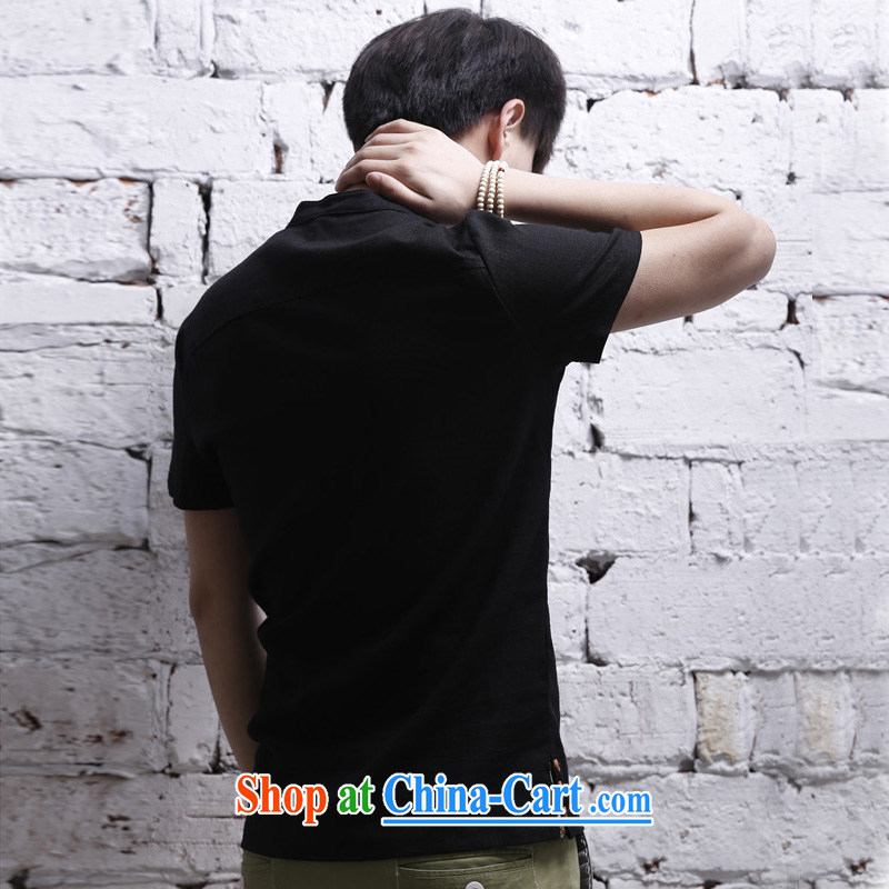 2015 men's short-sleeved cotton shirt the commission established for Korean Solid Color casual linen shirt click the buckle black 5 XL, Dan Jie Shi (DAN JIE SHI), online shopping