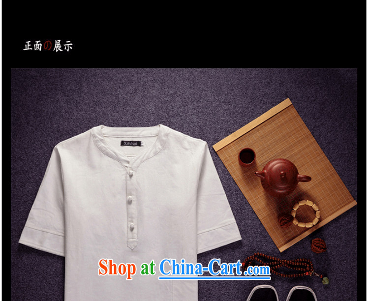 Summer 2015 New Men's shirts multi-colored round-collar China wind-tie the code linen shirt men's short-sleeved shirt T shirt Peacock Blue 5 XL (175 - 190 ) pictures, price, brand platters! Elections are good character, the national distribution, so why buy now enjoy more preferential! Health
