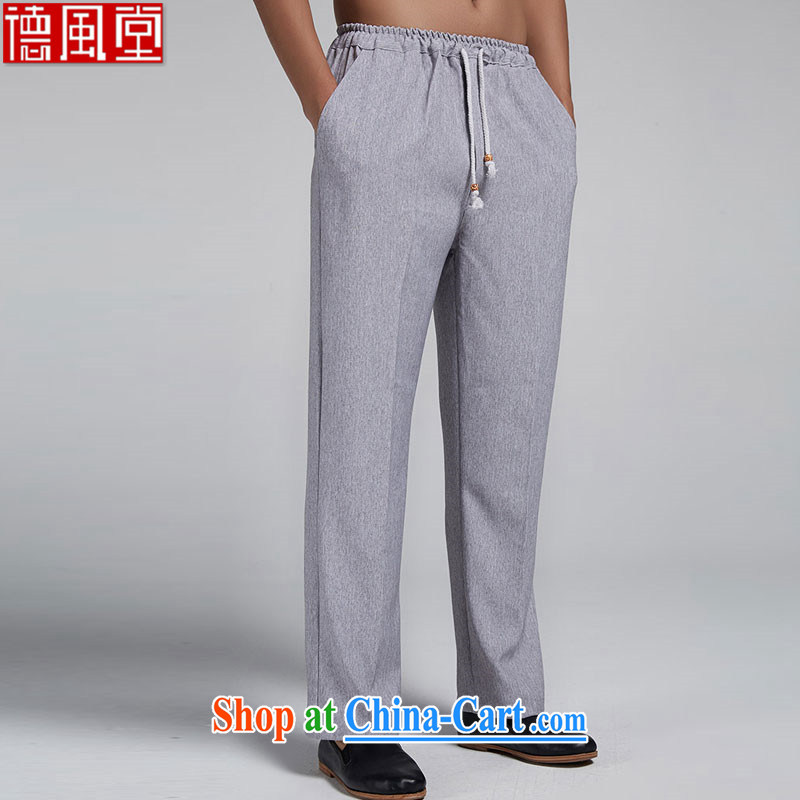 De-tong kit (T-shirt + pants) cotton the men's Chinese Spring and Autumn and the wind, for long-sleeved T-shirt and pants hand-tie and collar antique Chinese gray 2 XL, wind, and shopping on the Internet