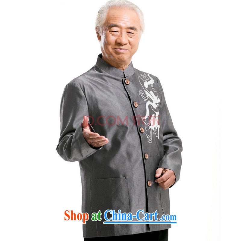 At stake line cloud embroidered dragon men's Tang with long-sleeved jacket Chinese middle-aged and older male Chinese, collared T-shirt 0733 DY gray M stakeholders, the cloud (YouThinking), and, on-line shopping