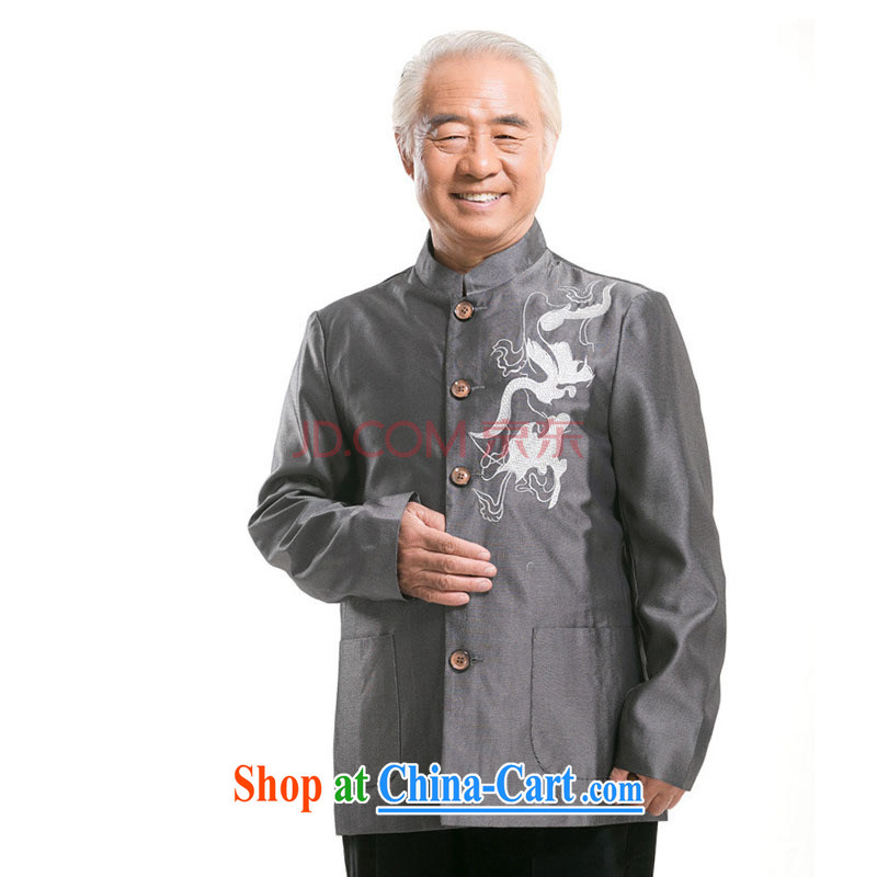 At stake line cloud embroidered dragon men's Tang with long-sleeved jacket Chinese middle-aged and older male Chinese, collared T-shirt 0733 DY gray M stakeholders, the cloud (YouThinking), and, on-line shopping
