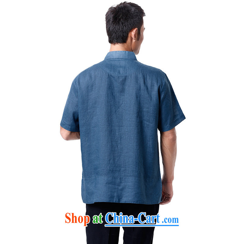 To Kowloon Tong on 2015 summer New China wind men ramie short-sleeved, shirt for 15,140 blue 48, blue 52, to lung, shopping on the Internet