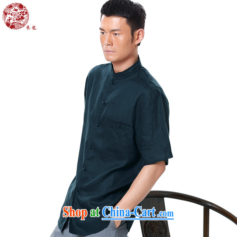 To Kowloon Tong on 2015 summer New China wind men linen short-sleeve shirt 15,025 - 1 dark 48, dark green 52 to Kowloon, shopping on the Internet