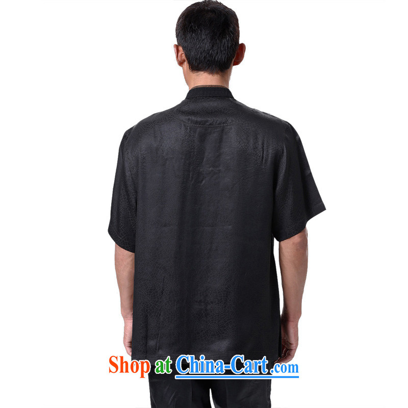 To Kowloon Tong on 2015 summer New Men's fragrance cloud yarn short-sleeved shirt 15,143 black 50, black 52, Kowloon, shopping on the Internet