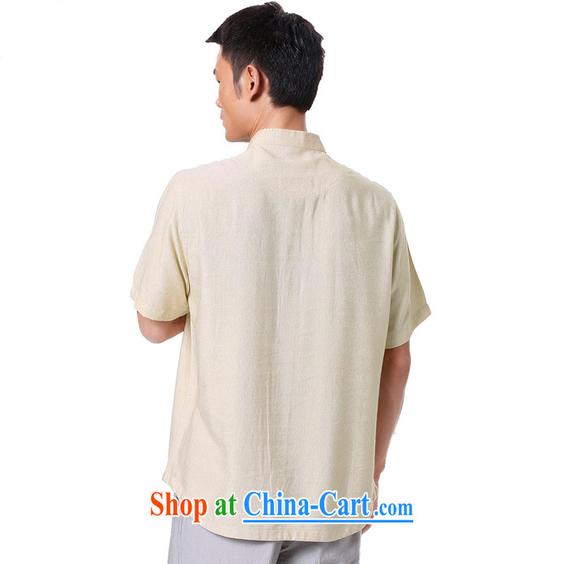 To Kowloon Tong on 2015 summer New China wind men fiber breathable, short-sleeved shirt 15,146 apricot 48, apricot 52 to Kowloon, and shopping on the Internet