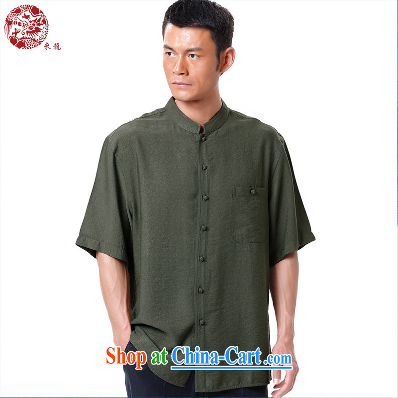 To Kowloon Chinese summer 2015 New China wind men fiber breathable, short-sleeved shirt 15,137 army green 48, army green 52