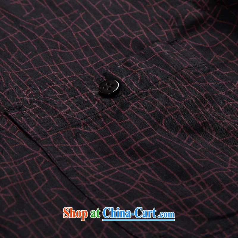 To Kowloon Tong on 2015 summer New China wind men ramie short-sleeved, shirt for 15,056 black and red 48, dark red 50 to Kowloon, shopping on the Internet