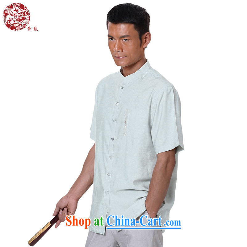 To Kowloon Chinese summer 2015 New China wind men fiber breathable, short-sleeved shirt 15,148 light green 48, light green 52