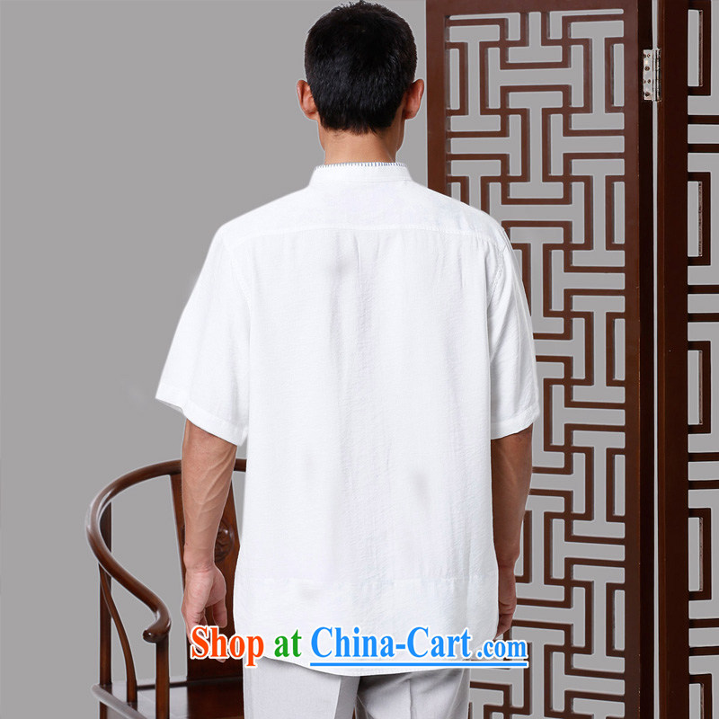 To Kowloon Tong on 2015 summer New China wind men Fiber Blue and white porcelain short-sleeved shirt 15,005 - 1 white 48, white 52 to Kowloon, shopping on the Internet