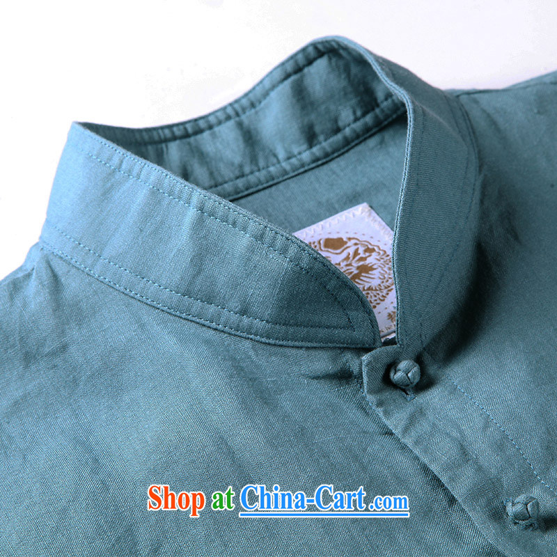 To Kowloon Tong on 2015 summer New China wind men ramie short-sleeve and collar shirt 15,142 light blue 48, light blue 52 to Kowloon, shopping on the Internet