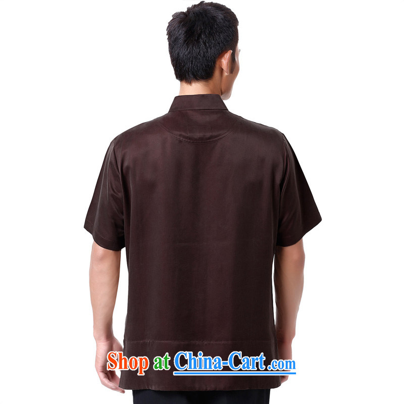 To Kowloon Tong on 2015 summer New China wind men's Sauna silk short-sleeved, shirt for 15,015 deep red 48 yards deep red 52 to Kowloon, shopping on the Internet