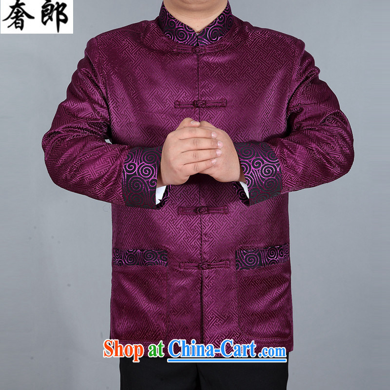 extravagance, autumn and winter new Bok-su middle-aged and older persons with Tang long-sleeved middle-aged, for men's T-shirt men's national costumes China wind up for the fat and purple XXXL, extravagance, and shopping on the Internet
