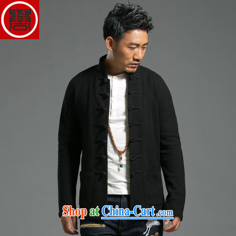 Internationally renowned spring 2015 China wind men's relaxed, style long-sleeved jacket XL improved Chinese men and hand-tie Chinese clothing traditional clothing black XXL