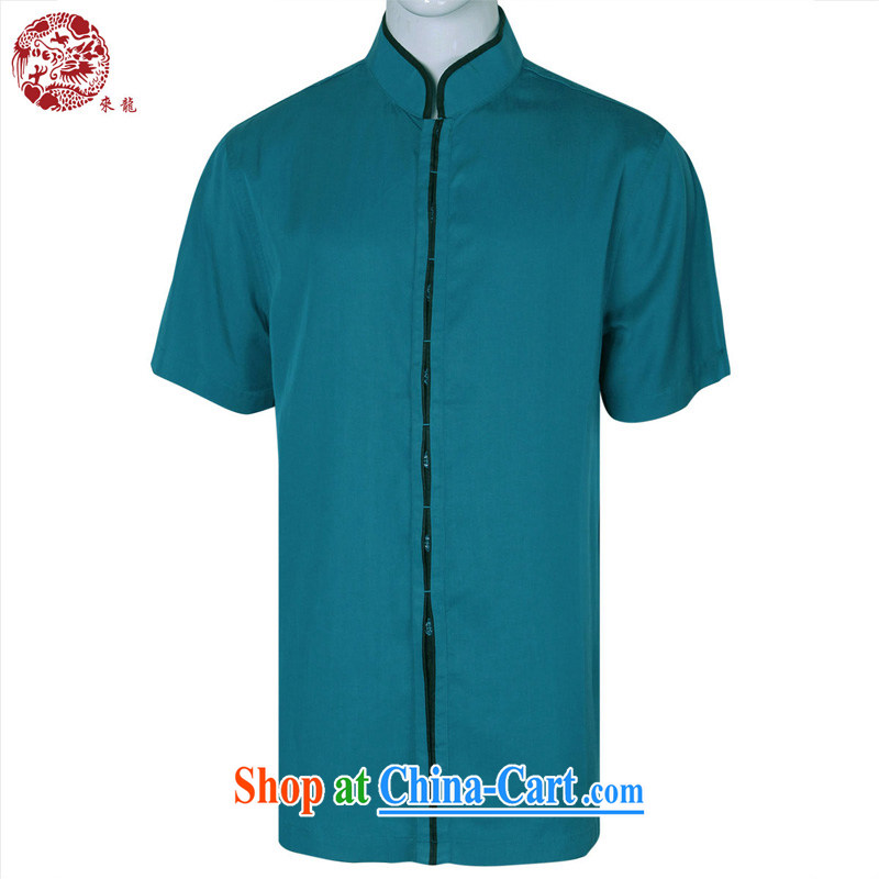 To Kowloon Chinese summer 2015 New China wind men's day, short-sleeved shirt 15,190 blue 48 Code Orange 52