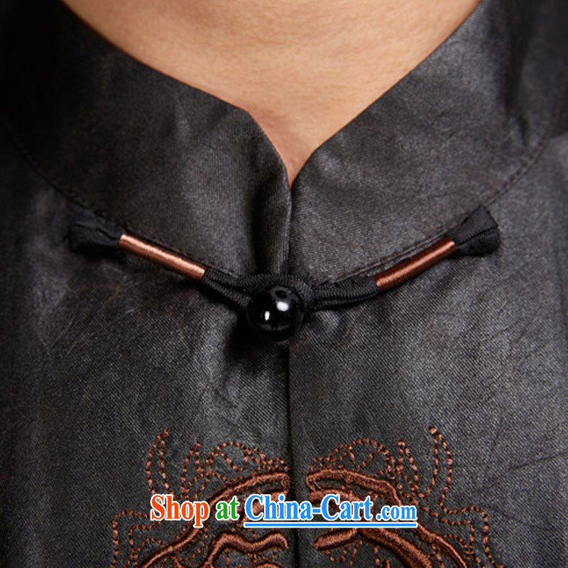 De-Tong Ming Kum 2015 Hong Kong cloud yarn men's short-sleeved Chinese Chinese-snap embroidery shirt Chinese Wind and bead tie XXXL, de-hall, and, shopping on the Internet