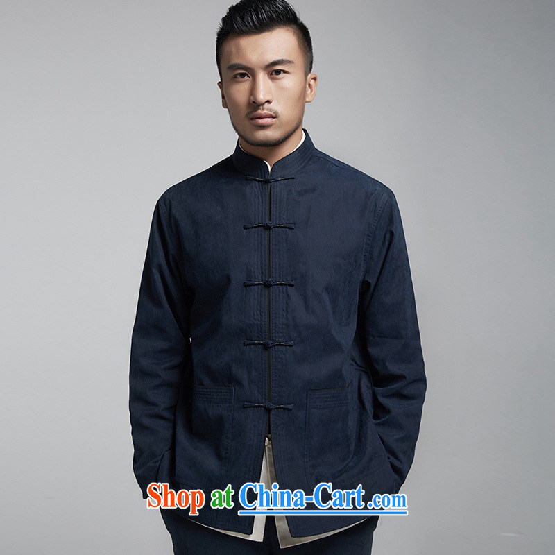 De-tong LAU fall 2015 fall/winter men's Chinese leisure jacket China wind solid color-charge, for improved T-shirt dark blue M/165, wind, and, shopping on the Internet