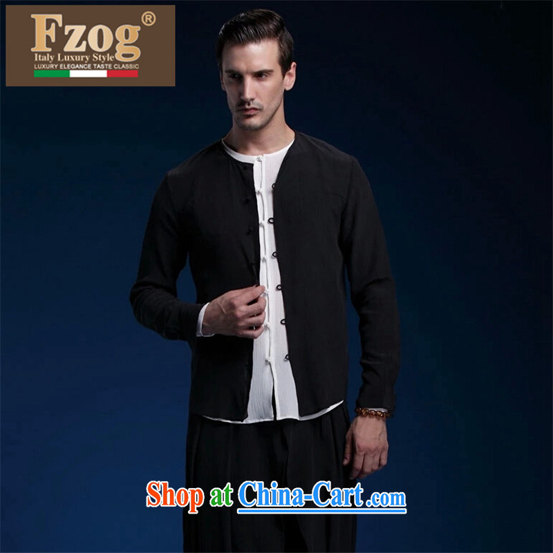 FZOG high integrity, sauna silk long-sleeved Chinese wind-tie beauty wrinkles leisure stitching men Tang black 185, FZOG, shopping on the Internet