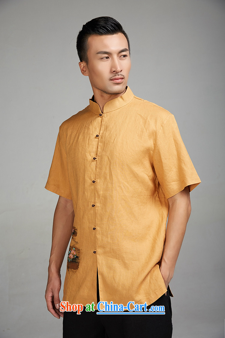 FZOG high-end linen summer short-sleeved T-shirt Chinese men China wind father dress and yellow XXXL pictures, price, brand platters! Elections are good character, the national distribution, so why buy now enjoy more preferential! Health