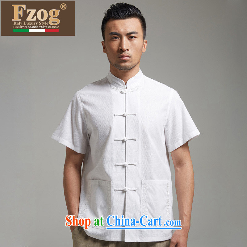FZOG China wind Chinese men's summer-tie short-sleeved and style from hot dad, comfortable T-shirt white XXXXL