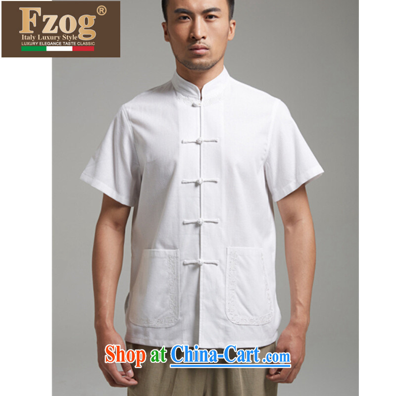 FZOG China wind Chinese men's summer-tie short-sleeved, Style from hot dad, comfortable T-shirt white XXXXL, FZOG, shopping on the Internet