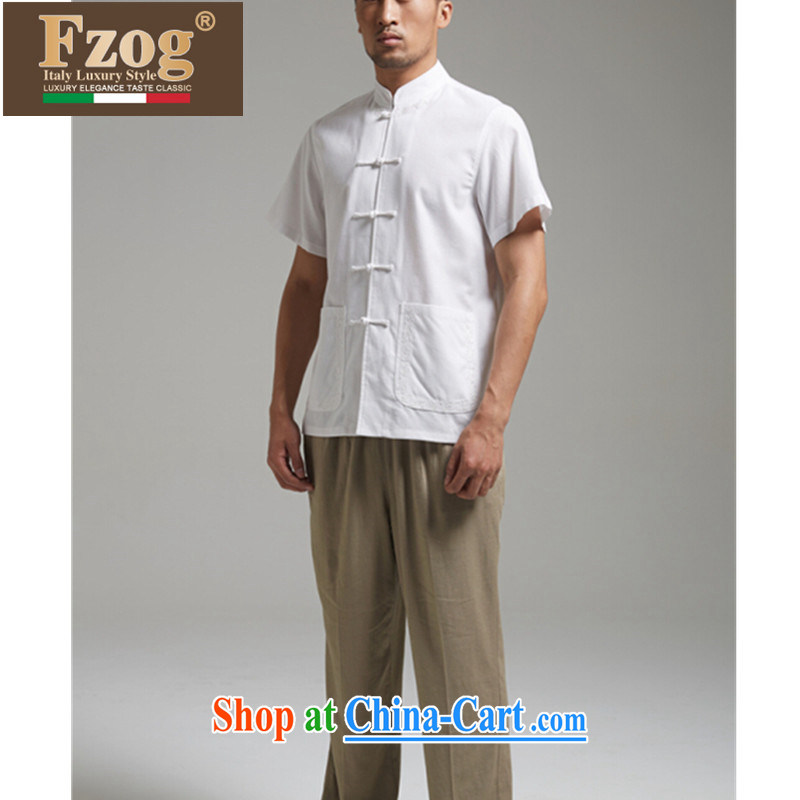 FZOG China wind Chinese men's summer-tie short-sleeved, Style from hot dad, comfortable T-shirt white XXXXL, FZOG, shopping on the Internet