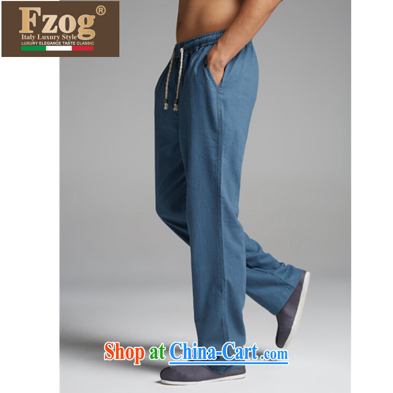 FZOG summer 2015 new retro Chinese men's thin and comfortable Elasticated waist long pants China wind blue XXXL, FZOG, shopping on the Internet