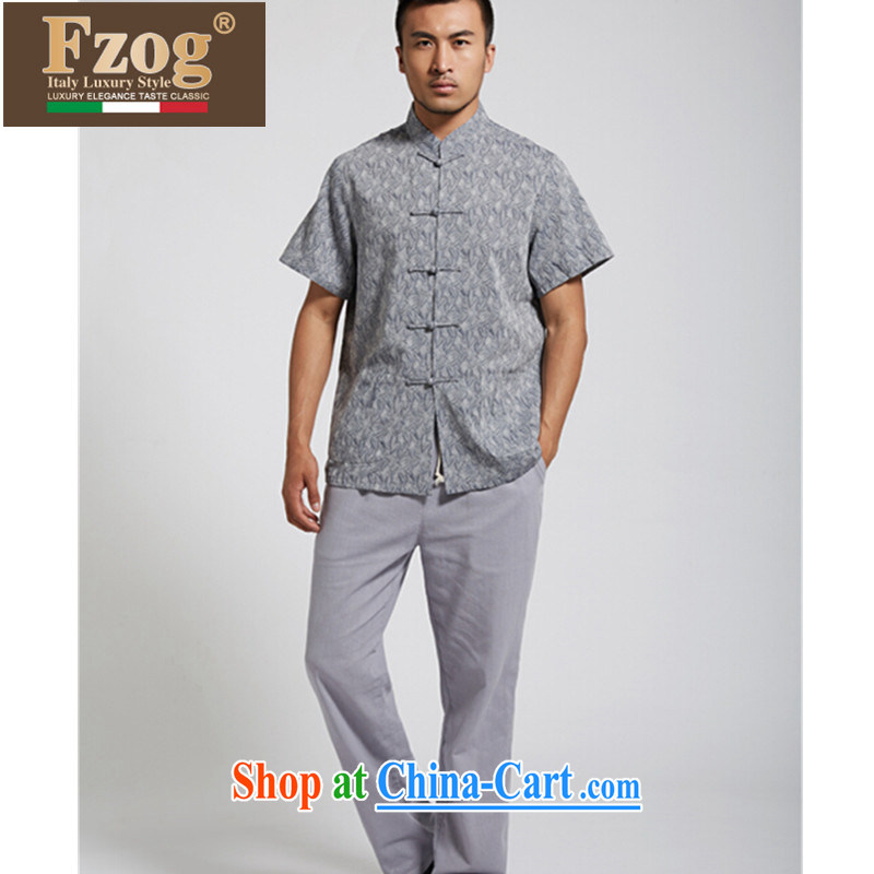 FZOG summer 2015 new retro men's national service short-sleeved, collared T-shirt and iron-free Tang with gray XXXL