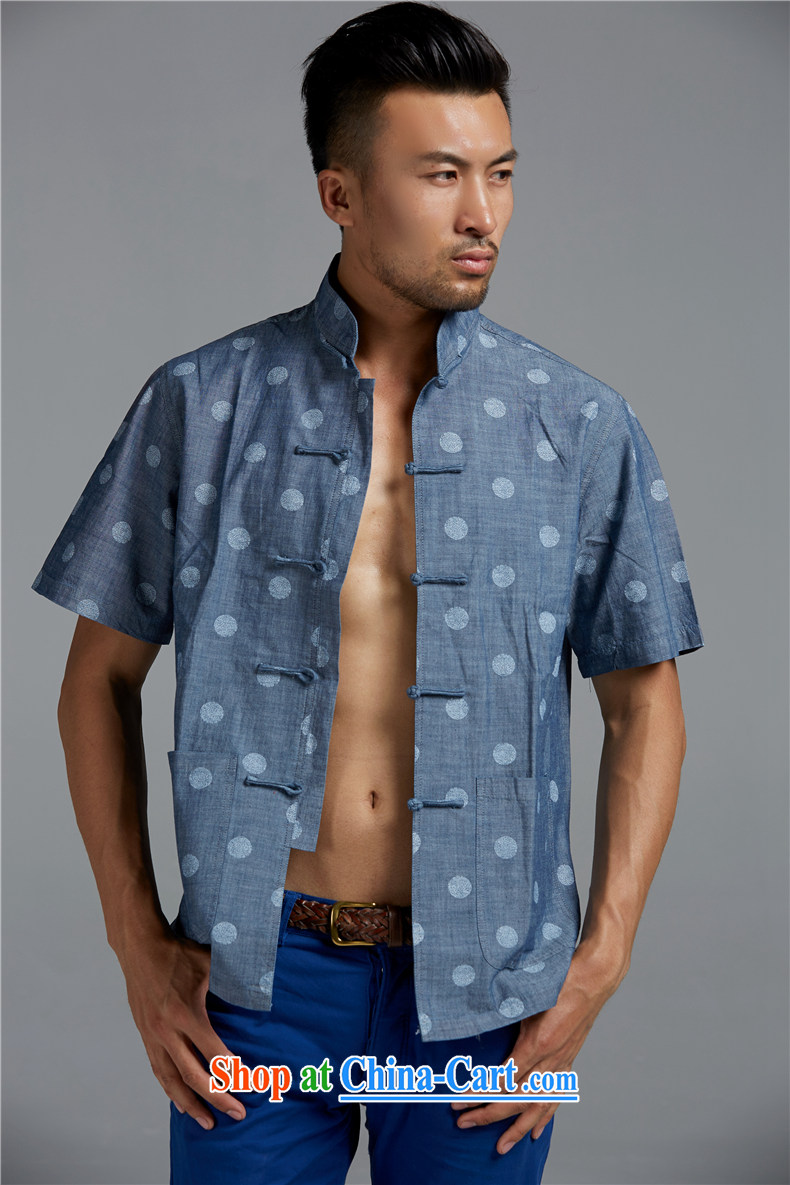 FZOG summer 2015 New Products Pure Cotton Men's Chinese short-sleeved Chinese style Chinese-snap stamp T-shirt blue XXXL pictures, price, brand platters! Elections are good character, the national distribution, so why buy now enjoy more preferential! Health