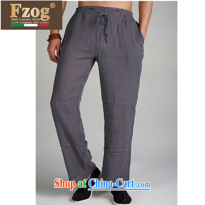 FZOG genuine counters linen casual Tang with new summer, solid color dress and long trousers gray XXXL, FZOG, shopping on the Internet