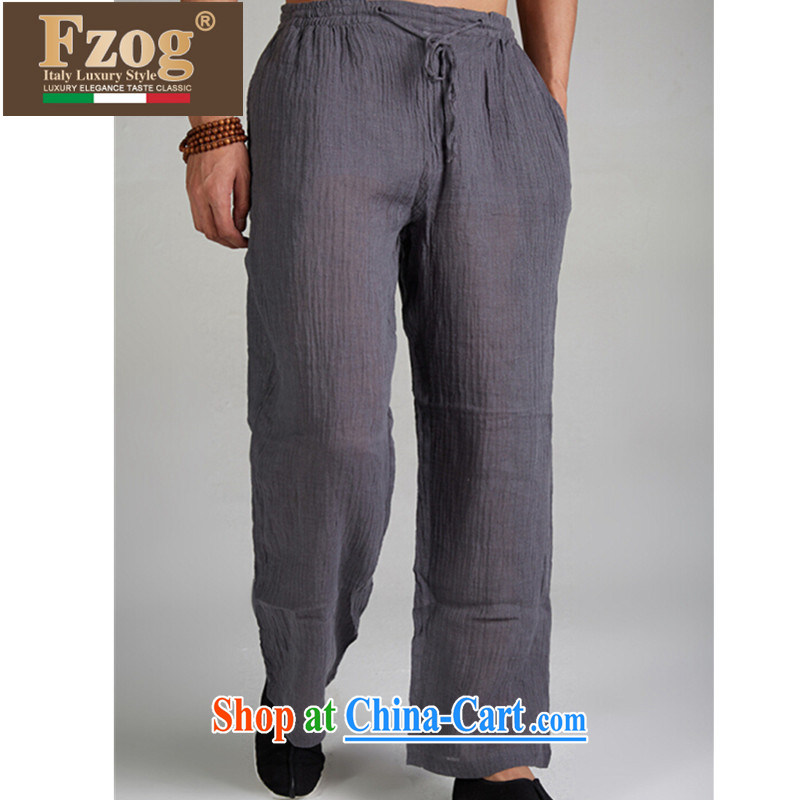 FZOG genuine counters linen casual Tang with new summer, solid color dress and long trousers gray XXXL, FZOG, shopping on the Internet