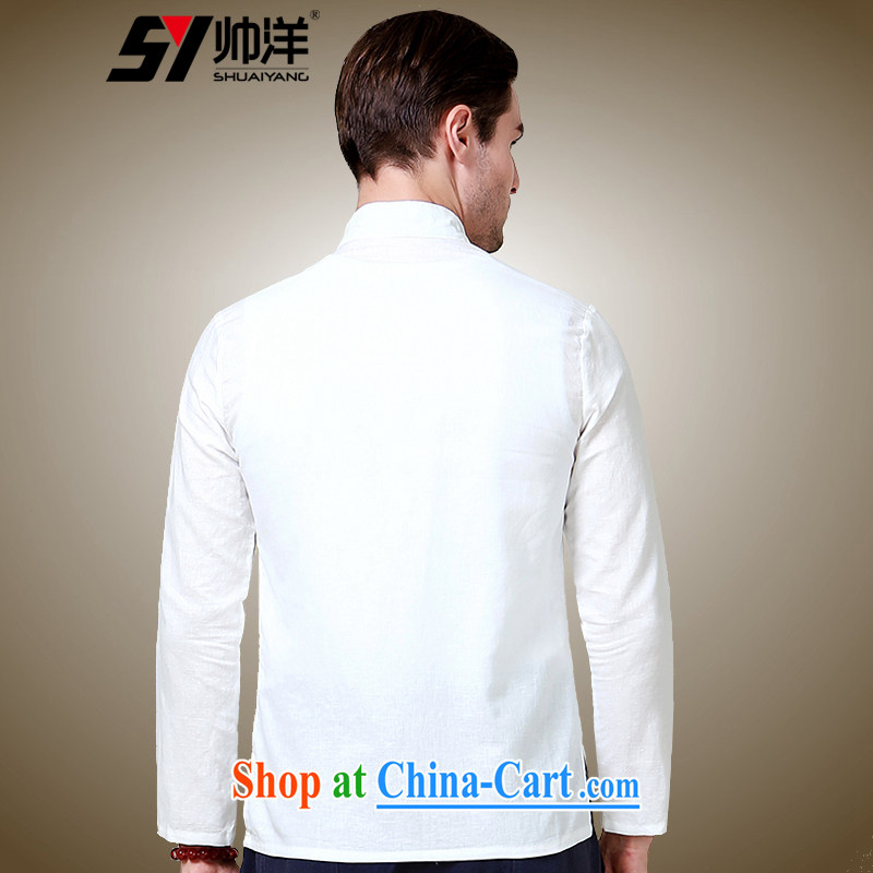 cool ocean 2015 new, Yau Ma Tei Cotton Men's Chinese long-sleeved shirt China wind up collar shirt 100a Chinese solid T-shirt white 41/175, cool ocean (SHUAIYANG), online shopping