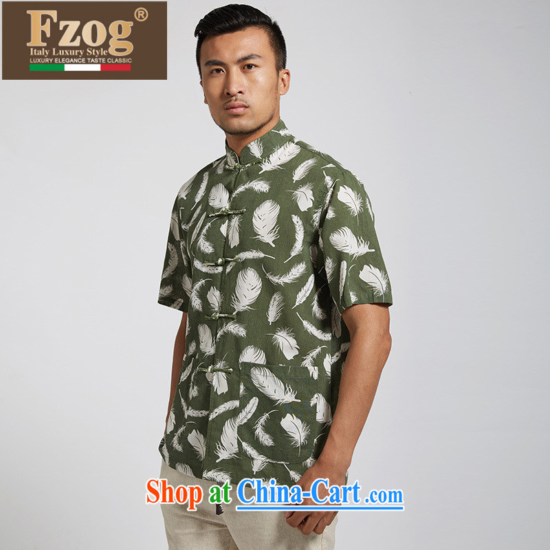 FZOG short-sleeved short summer with new China wind national costumes, for men the Snap floral T-shirt green XXXL