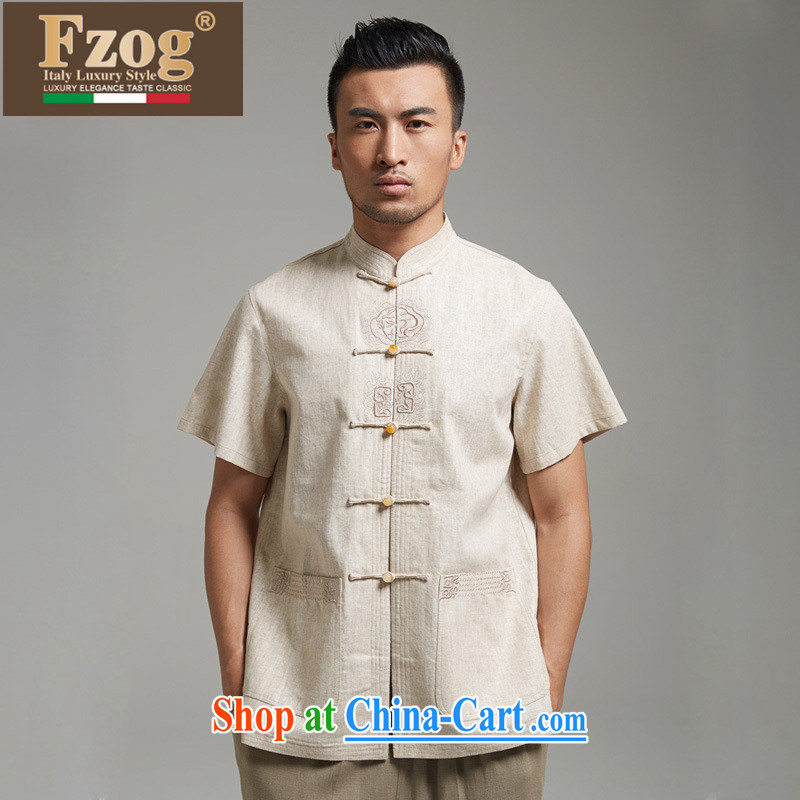 FZOG genuine linen short-sleeve T-shirt 2015 new summer leisure men, for the charge-back national costumes Cornhusk yellow XXXXL