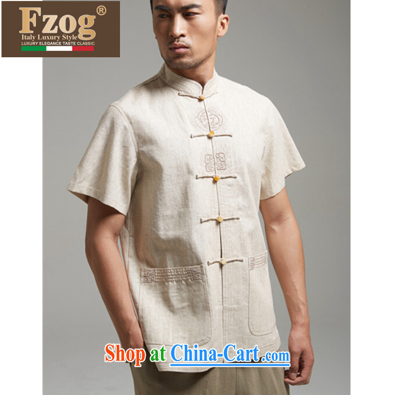 FZOG genuine linen short-sleeve T-shirt 2015 new summer leisure men, for the charge-back national costumes Cornhusk yellow XXXXL, FZOG, shopping on the Internet