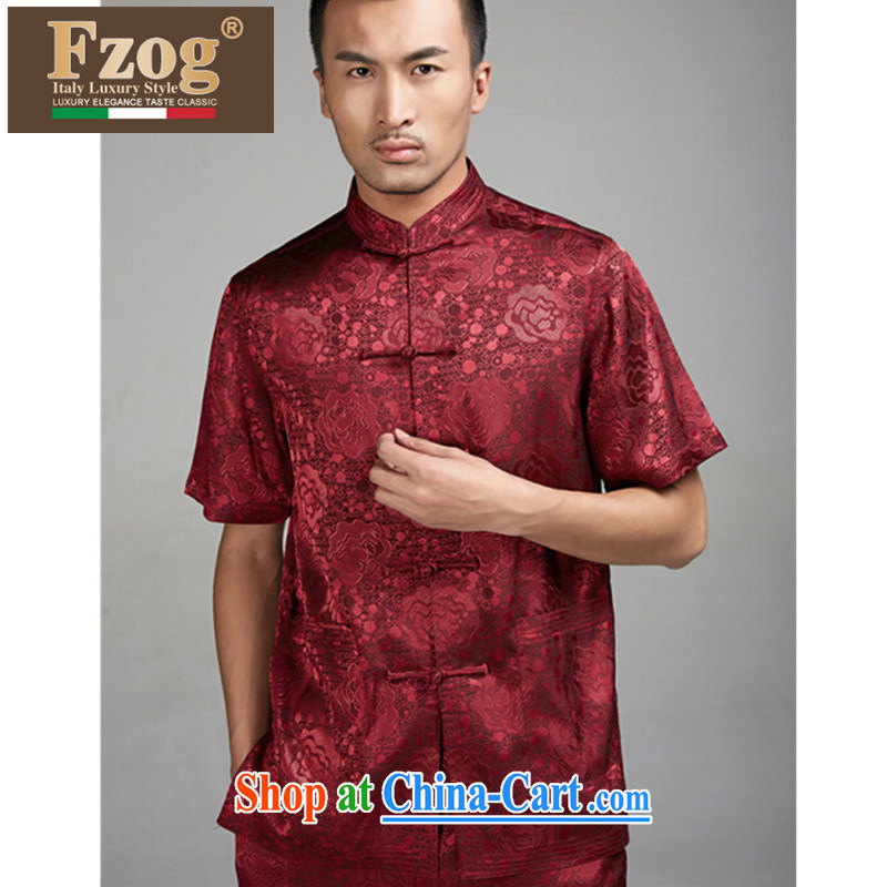 FZOG new short-sleeved Ethnic Wind Tang in older men's casual summer Chinese-tie, collared T-shirt red XXXL