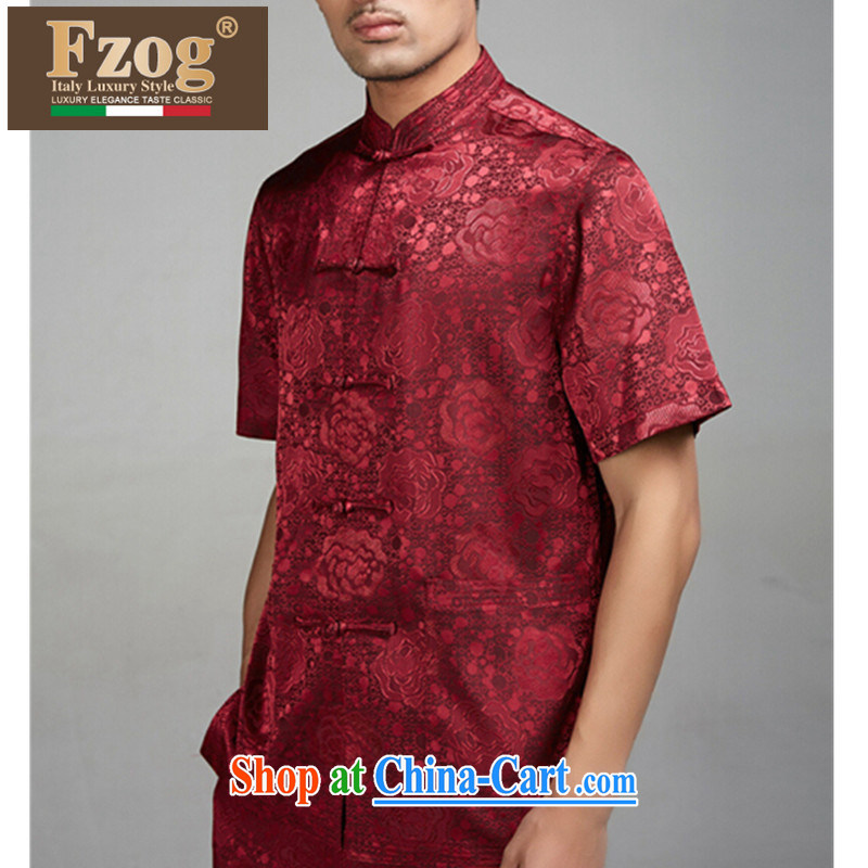 FZOG new short-sleeved Ethnic Wind Tang in older men's casual summer Chinese-tie, collared T-shirt red XXXL, FZOG, shopping on the Internet
