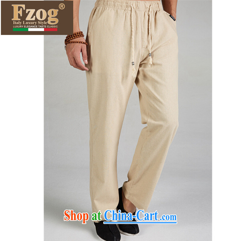 FZOG summer 2015 New Leisure Long pants men's Elastic waist China wind solid color, older Chinese m yellow XXXL, FZOG, shopping on the Internet