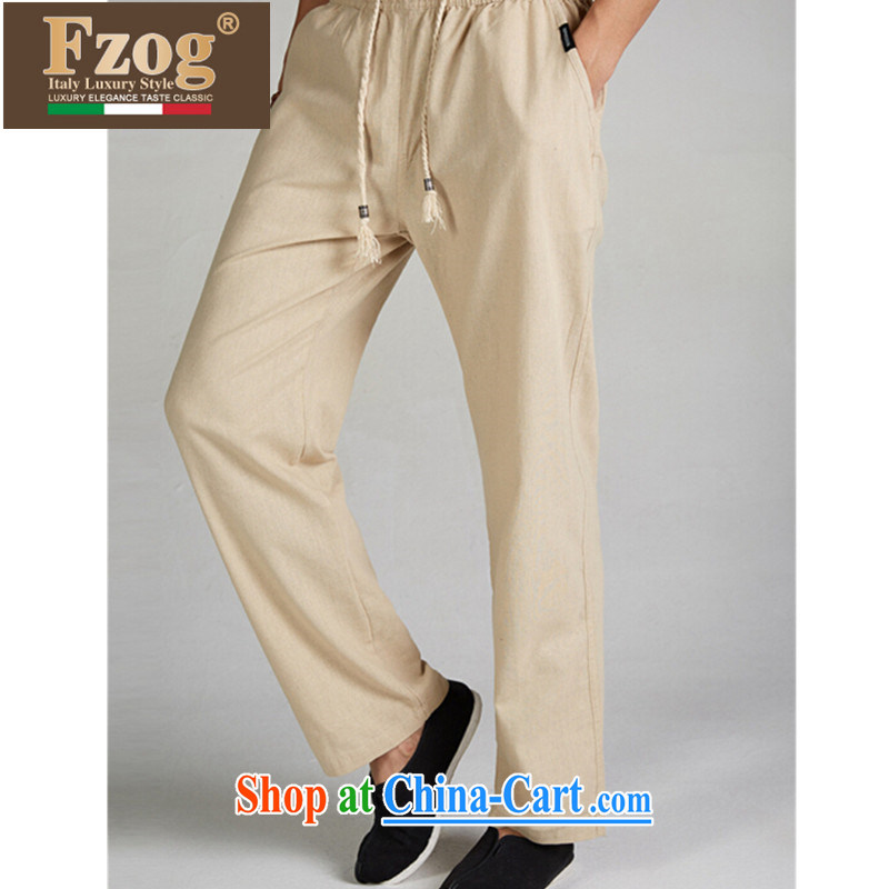 FZOG summer 2015 New Leisure Long pants men's Elastic waist China wind solid color, older Chinese m yellow XXXL, FZOG, shopping on the Internet