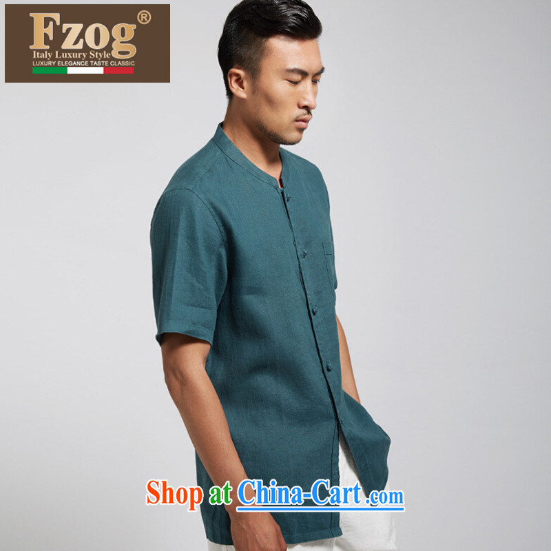 2015 FZOG new leisure Chinese short-sleeve T-shirt green genuine linen men's China wind summer green XXXL, FZOG, shopping on the Internet