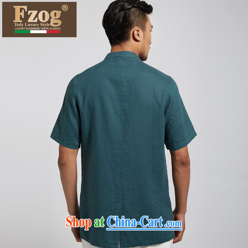 2015 FZOG new leisure Chinese short-sleeve T-shirt green genuine linen men's China wind summer green XXXL, FZOG, shopping on the Internet